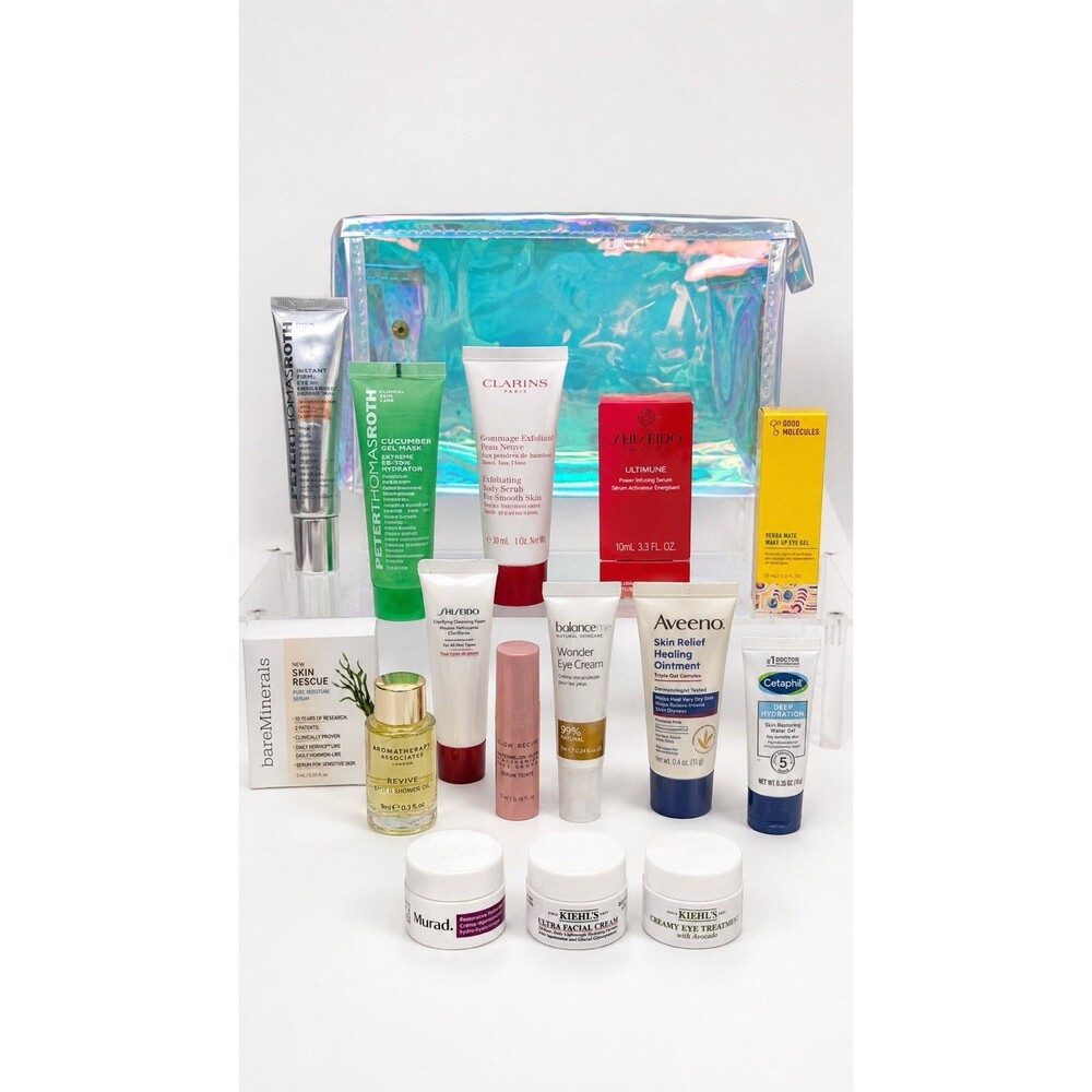 16 Pc Skincare Beauty Bundle Shiseido Kiehl’s PTR Murad Glow Recipe NEW + Bag